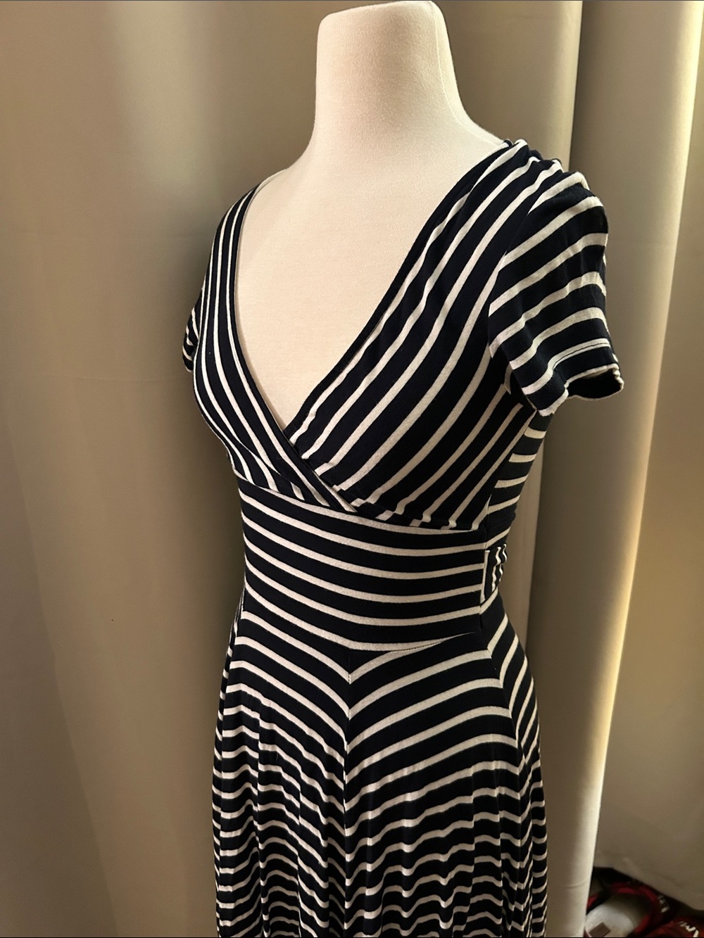 Striped V-Neck Navy and White Fit & Flare Dress